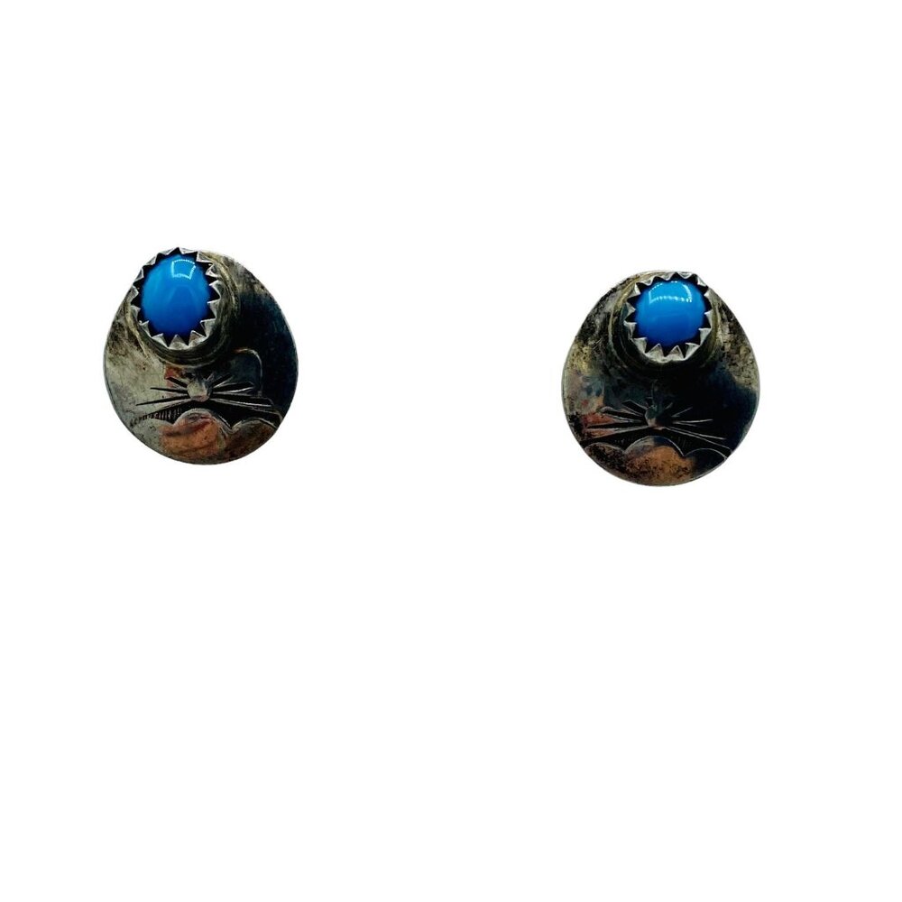 Vintage Sterling Silver Sleeping Beauty Turquoise Stud Earrings Stamped Southwes